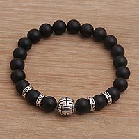 Onyx beaded stretch bracelet,
