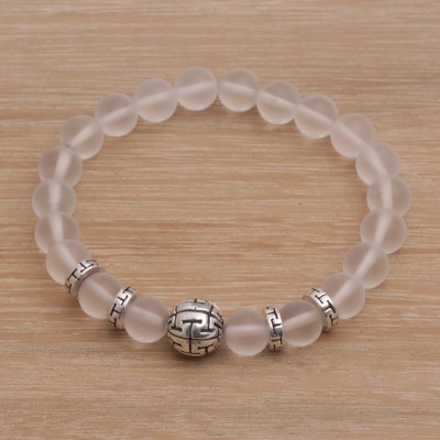 Quartz beaded stretch bracelet, Celuk Tradition in Clear