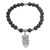 Lava stone beaded stretch charm bracelet, 'Evening Owl' - Lava Stone Beaded Stretch Bracelet with Sterling Silver Owl (image 2a) thumbail