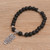 Lava stone beaded stretch charm bracelet, 'Evening Owl' - Lava Stone Beaded Stretch Bracelet with Sterling Silver Owl (image 2b) thumbail