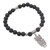 Lava stone beaded stretch charm bracelet, 'Evening Owl' - Lava Stone Beaded Stretch Bracelet with Sterling Silver Owl (image 2c) thumbail