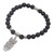 Lava stone beaded stretch charm bracelet, 'Evening Owl' - Lava Stone Beaded Stretch Bracelet with Sterling Silver Owl (image 2d) thumbail