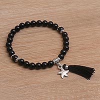 Onyx beaded stretch charm bracelet,