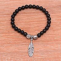Onyx beaded stretch charm bracelet,
