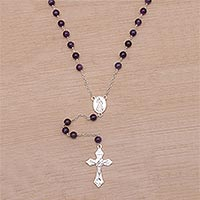 Amethyst rosary, 'Blessed Mary' - Handmade Amethyst and Sterling Silver Rosary Y-Necklace