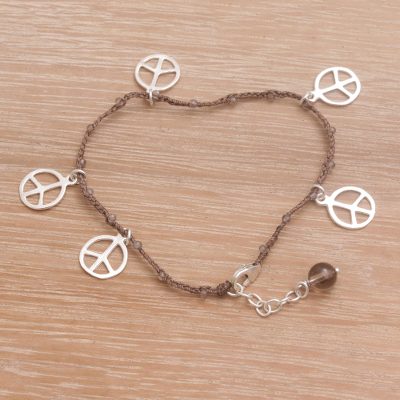 Smoky quartz braided charm bracelet, Time for Peace