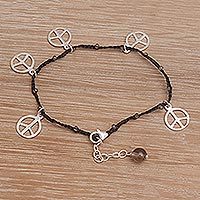 Smoky quartz braided cord charm bracelet,