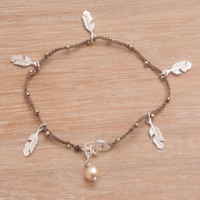 Cultured pearl charm bracelet, Feathered Bliss in Brown