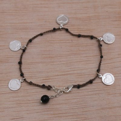 Onyx cord charm bracelet, Deep Love in Brown