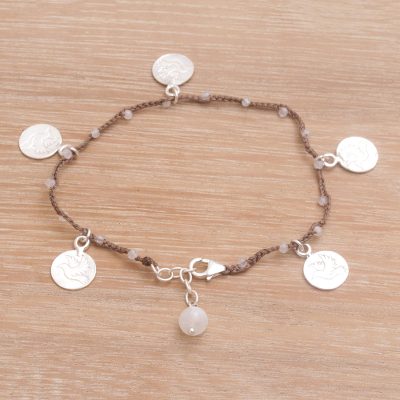 Moonstone braided cord charm bracelet, Elegant Doves