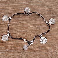 Rainbow moonstone braided cord charm bracelet,
