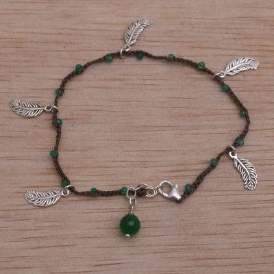 Green quartz cord charm bracelet, Feathery Glitz