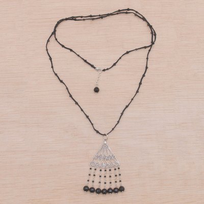 Onyx pendant necklace, Rise and Fall in Black