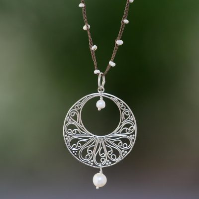 Cultured pearl pendant necklace, Moonlit Dance in Brown