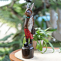 Wood statuette, 'Sir Kelinci' - Hand Carved Albesia Wood Rabbit Statuette from Bali