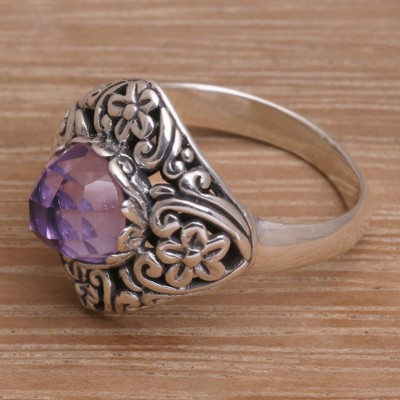 Chunky silver hoop earrings retired - Amethyst Sterling Silver Cocktail Ring with Floral Motif
