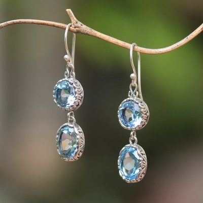 Blue topaz dangle earrings, Radiant Eternity
