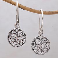 Sterling silver dangle earrings, 'Leafy Windows' - Circular Tree Sterling Silver Dangle Earrings from Bali