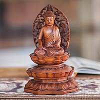 Wood statuette, 'Buddha in Meditation' - Unique Indonesian Wood Sculpture