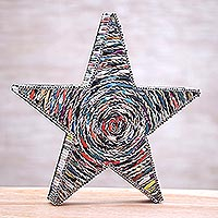 Recycled paper home accent, 'Starlight Blessing' - Handmade Recycled Paper Star Table Art Holiday Decor