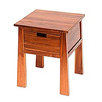 Teak wood accent table, 'Craftsman' - Handcrafted Teak Wood One Drawer Natural Finish Accent Table
