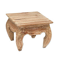 Teak wood end table, 'Whitewashed Kuta Beach' - Whitewashed Teak Wood End Table from Bali