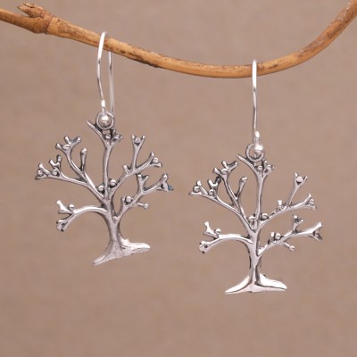 Sterling silver dangle earrings, Dainty Bark