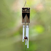 Bamboo and aluminum wind chimes, 'Singing Vines' - Bamboo and Aluminum Wind Chime Hand Made in Bali