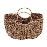 Natural fiber handle handbag,