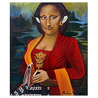 'Javanese Mona Lisa' - Signed Surrealist Mona Lisa Painting from Java