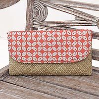 Lontar leaf and cotton batik clutch,