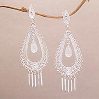 Sterling silver filigree dangle earrings, 'Enchanting Temple' - Filigree Sterling Silver Dangle Earrings Handmade in Java