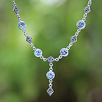 Blue topaz link necklace, 'Sky Serenade' - Blue Topaz and Sterling Silver Link Necklace from Bali