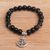 Onyx charm beaded stretch bracelet, 'Anchor Me' - Onyx Beaded Stretch Bracelet with Nautical Anchor Charm thumbail