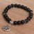 Onyx charm beaded stretch bracelet, 'Anchor Me' - Onyx Beaded Stretch Bracelet with Nautical Anchor Charm (image 2b) thumbail