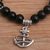 Onyx charm beaded stretch bracelet, 'Anchor Me' - Onyx Beaded Stretch Bracelet with Nautical Anchor Charm (image 2c) thumbail
