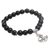Onyx charm beaded stretch bracelet, 'Anchor Me' - Onyx Beaded Stretch Bracelet with Nautical Anchor Charm (image 2d) thumbail