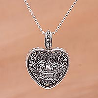 Sterling silver pendant necklace, 'Guardian Heart' - 925 Sterling Silver Guardian Heart Pendant Necklace