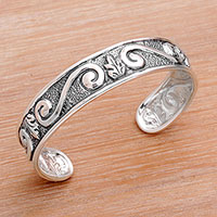 Sterling silver cuff bracelet, 'Forest Crown' - 925 Sterling Silver Forest Leaves Cuff Bracelet of Indonesia