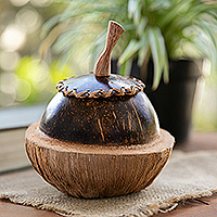Coconut shell decorative box, 'Coco Keeper' - Coconut Shell Decorative Box Hand Carved in Bali