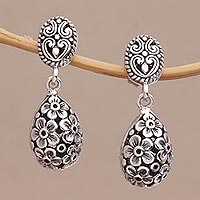 Sterling silver dangle earrings, 'Jasmine Shell' - Sterling Silver Jasmine Flower Dangle Earrings from Bali