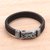 Men's leather and sterling silver wristband bracelet, 'Powerful Lion' - Men's Leather and Sterling Silver Wristband with Lion thumbail