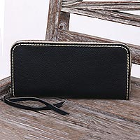 Leather wallet, 'Sophisticated Ebony' - Handcrafted Leather Wallet in Ebony from Java