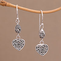 Sterling silver dangle earrings, 'Seeds of Hatiku' - Sterling Silver Heart Shaped Dangle Earrings from Indonesia