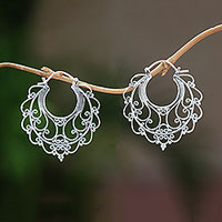 Sterling silver hoop earrings, 'Graceful Glamour' - Sterling Silver Hoop Earrings Handcrafted in Bali