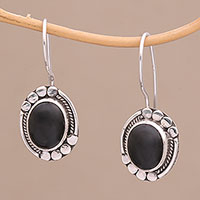 Onyx drop earrings, 'Midnight Charisma' - Onyx and Sterling Silver Drop Earrings Handmade in Bali