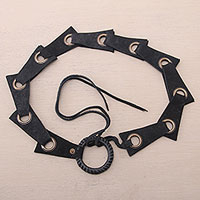 Leather belt, 'Contemporary Edge in Black' - Black Contemporary Stainless Steel Accented Leather Belt