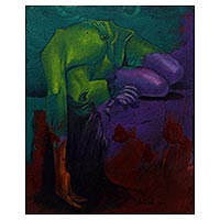 'Thank You' - Expressionist Painting of a Nude Woman Lying from Java