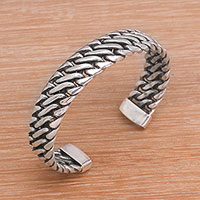 Sterling silver cuff bracelet, 'Everlasting Link' - Sterling Silver Cuff Bracelet from Bali