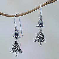 Sterling Silver dangle earrings, 'Amethyst Blessing Tree' - Sterling Silver Tree Earrings